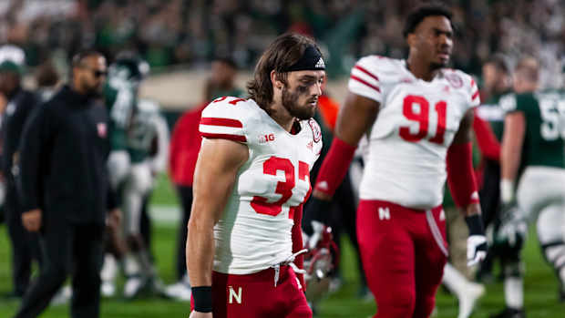 Phalen Sanford after Michigan State game 2021 USATSI_16830178